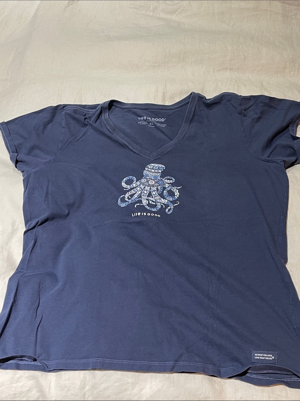 Life Is Good Navy Blue V-Neck Octopus Tee